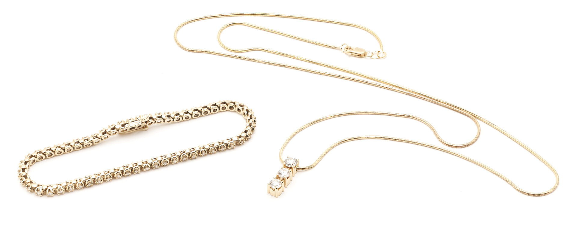 Lot 64: 2 14K Diamond Items, Tennis Bracelet & Necklace
