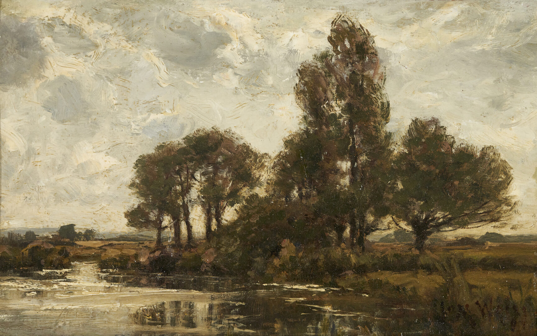 Lot 655: Jose Weiss O/B Barbizon Style English Landscape Painting, On the Thames