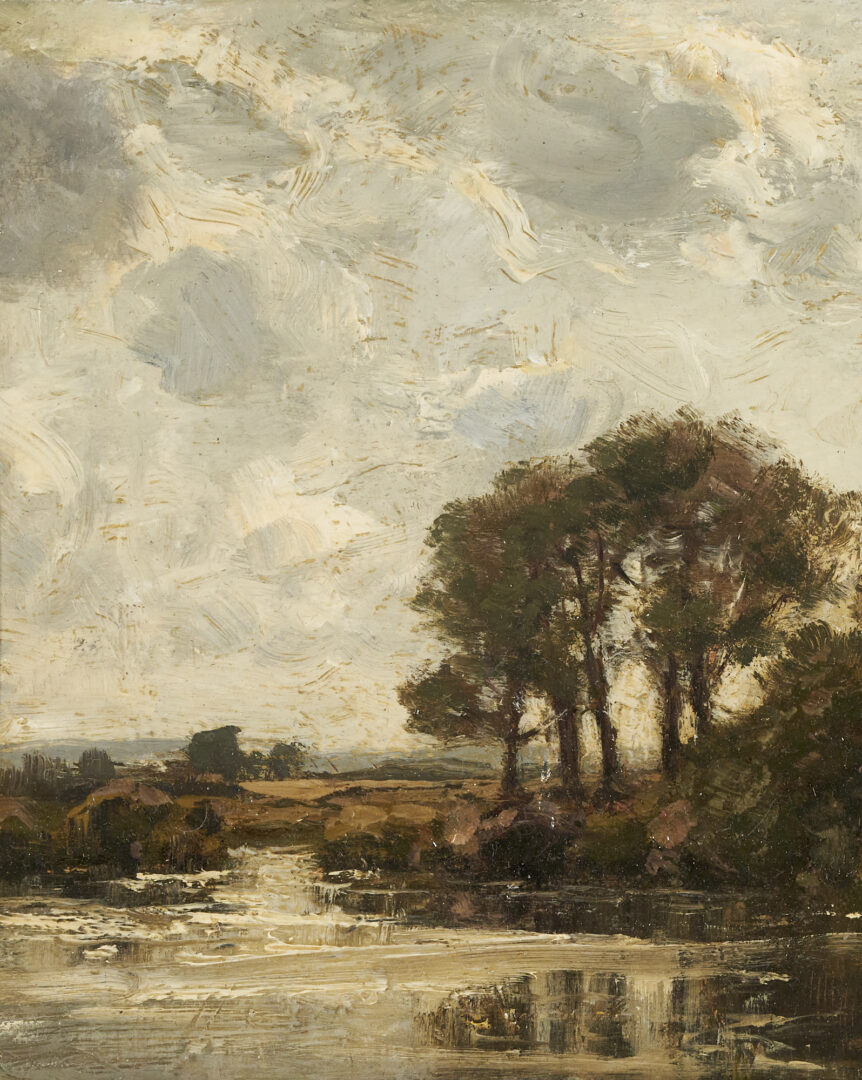 Lot 655: Jose Weiss O/B Barbizon Style English Landscape Painting, On the Thames