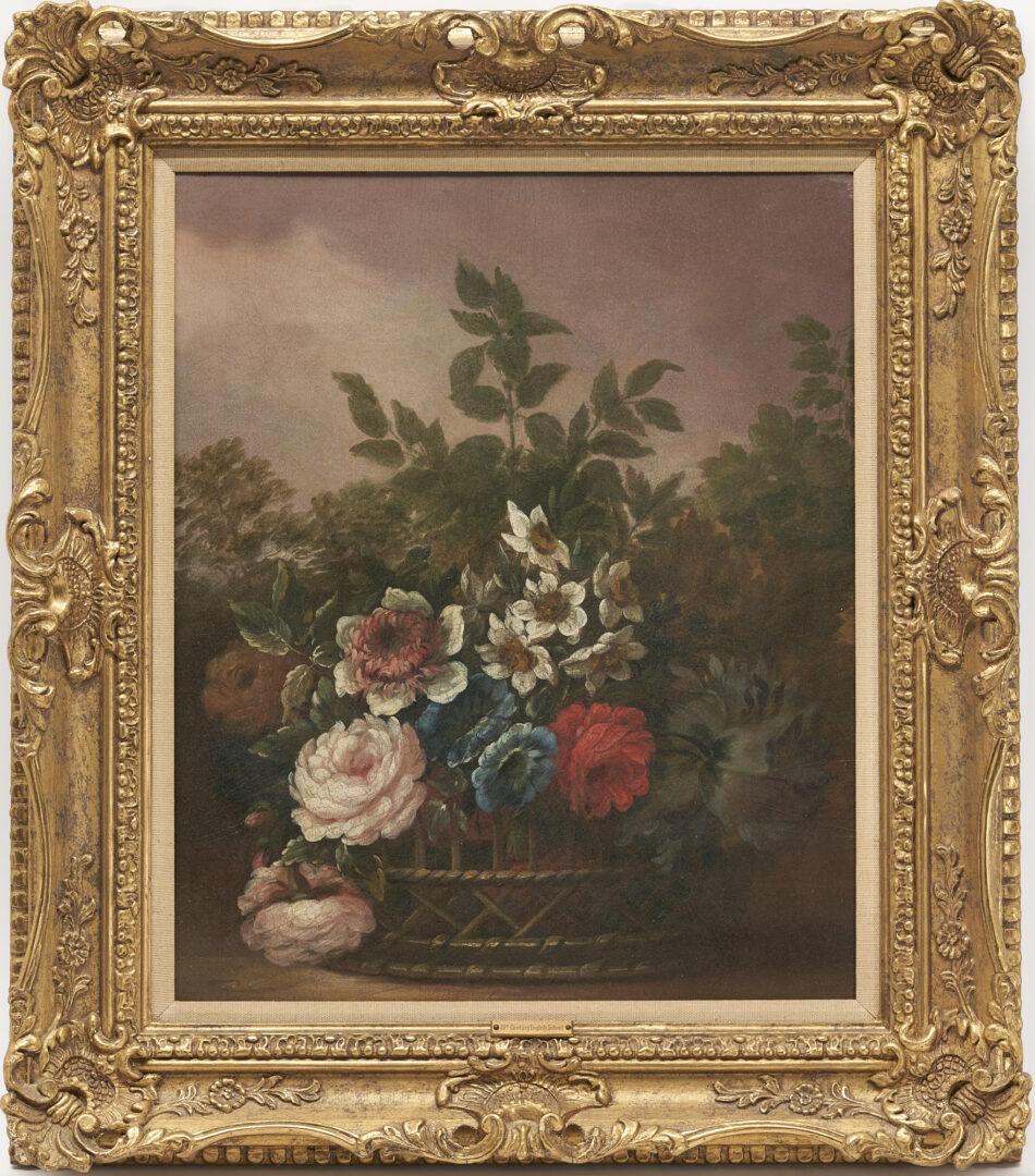 Lot 656: 19th C. English School Painting, Basket of Flowers