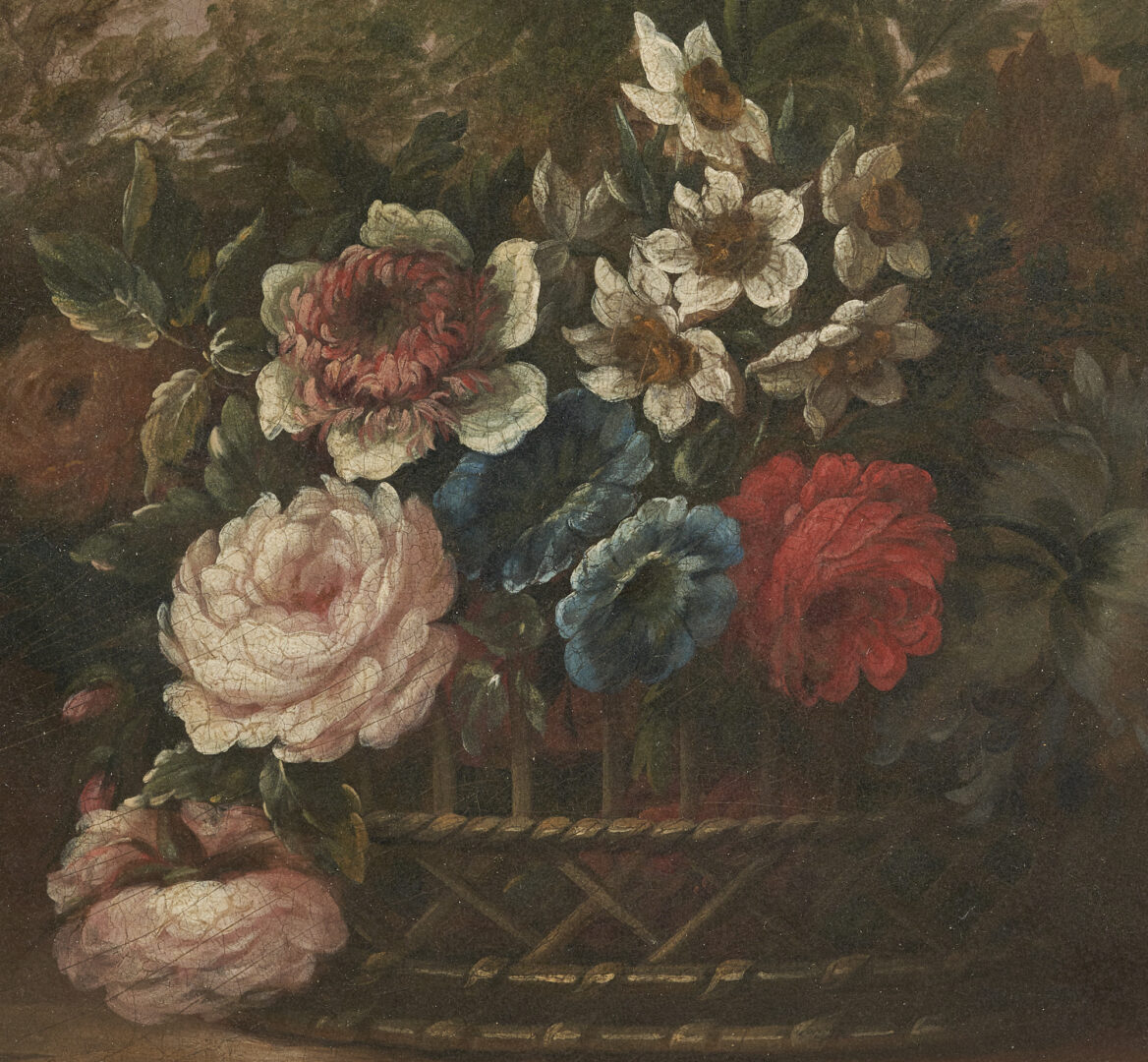 Lot 656: 19th C. English School Painting, Basket of Flowers