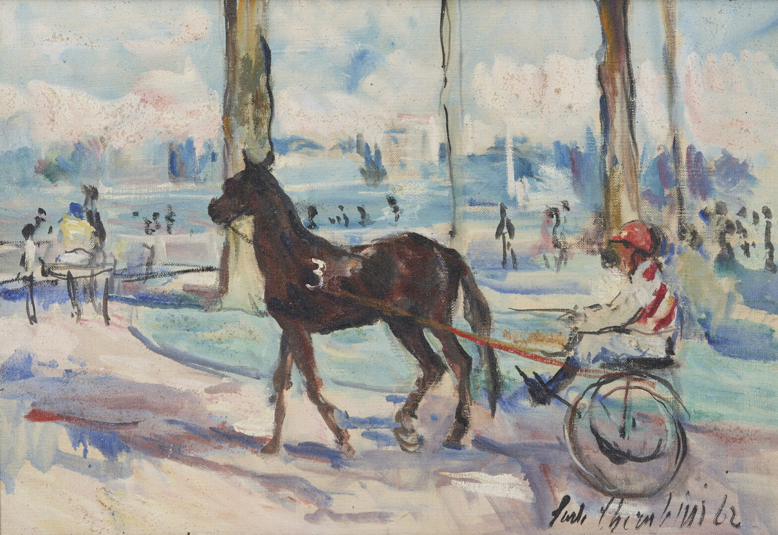 Lot 657: Carlo Cherubini O/C Equestrian Painting, ex-Wally Findlay