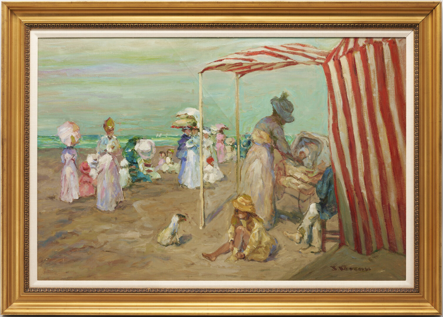 Lot 659: Jacques Deveau Beach Scene Painting