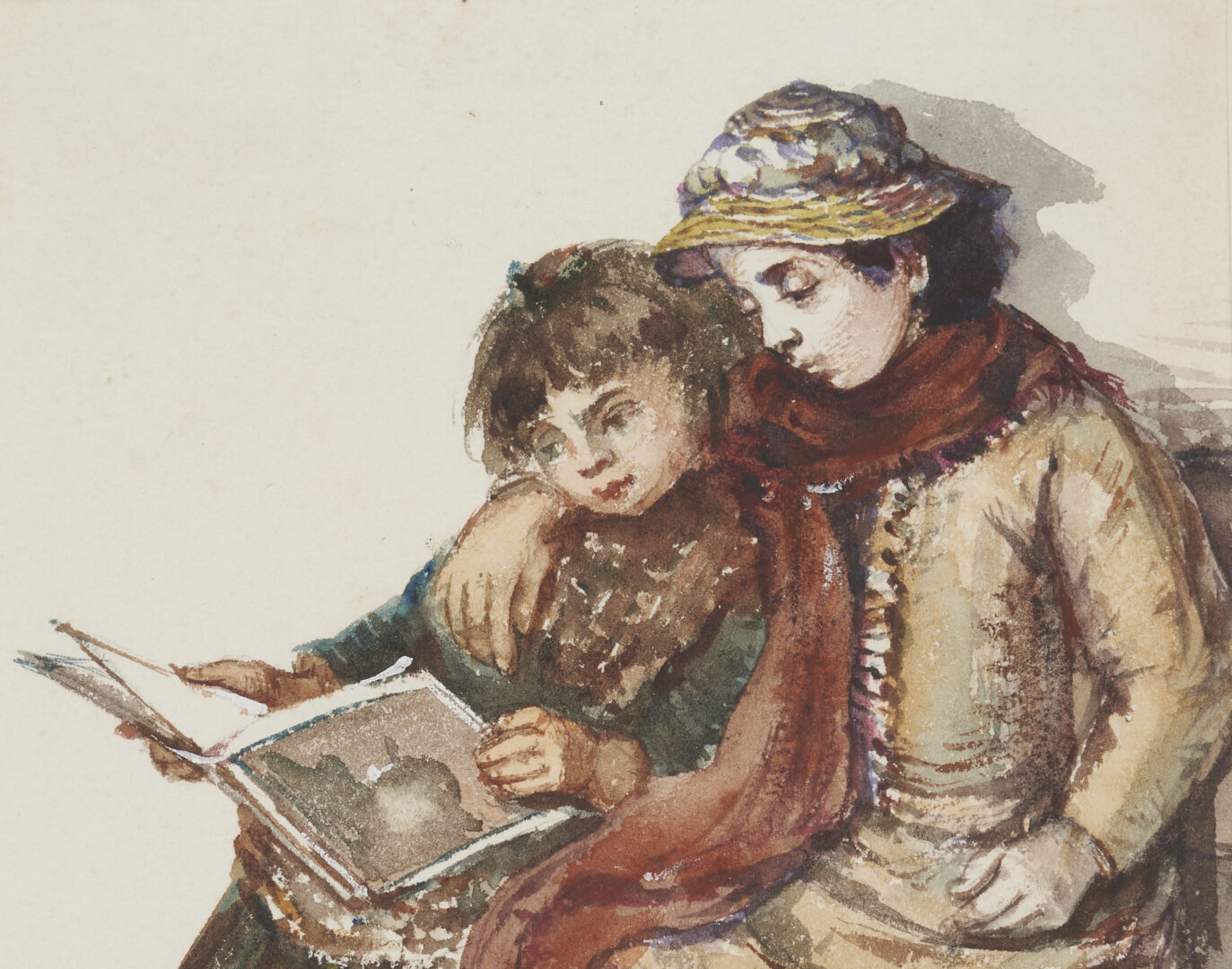 Lot 661: Edward Deanes Watercolor, Two Girls Reading