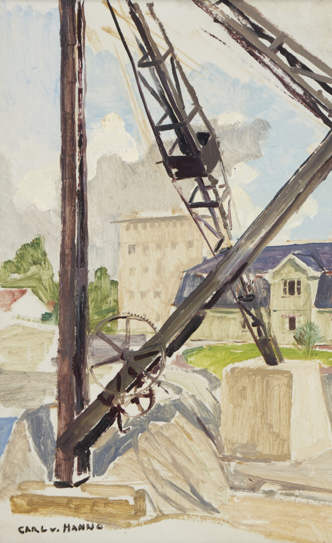 Lot 665: 2 Carl Von Hanno Paintings, Harbor Scene & Construction Site