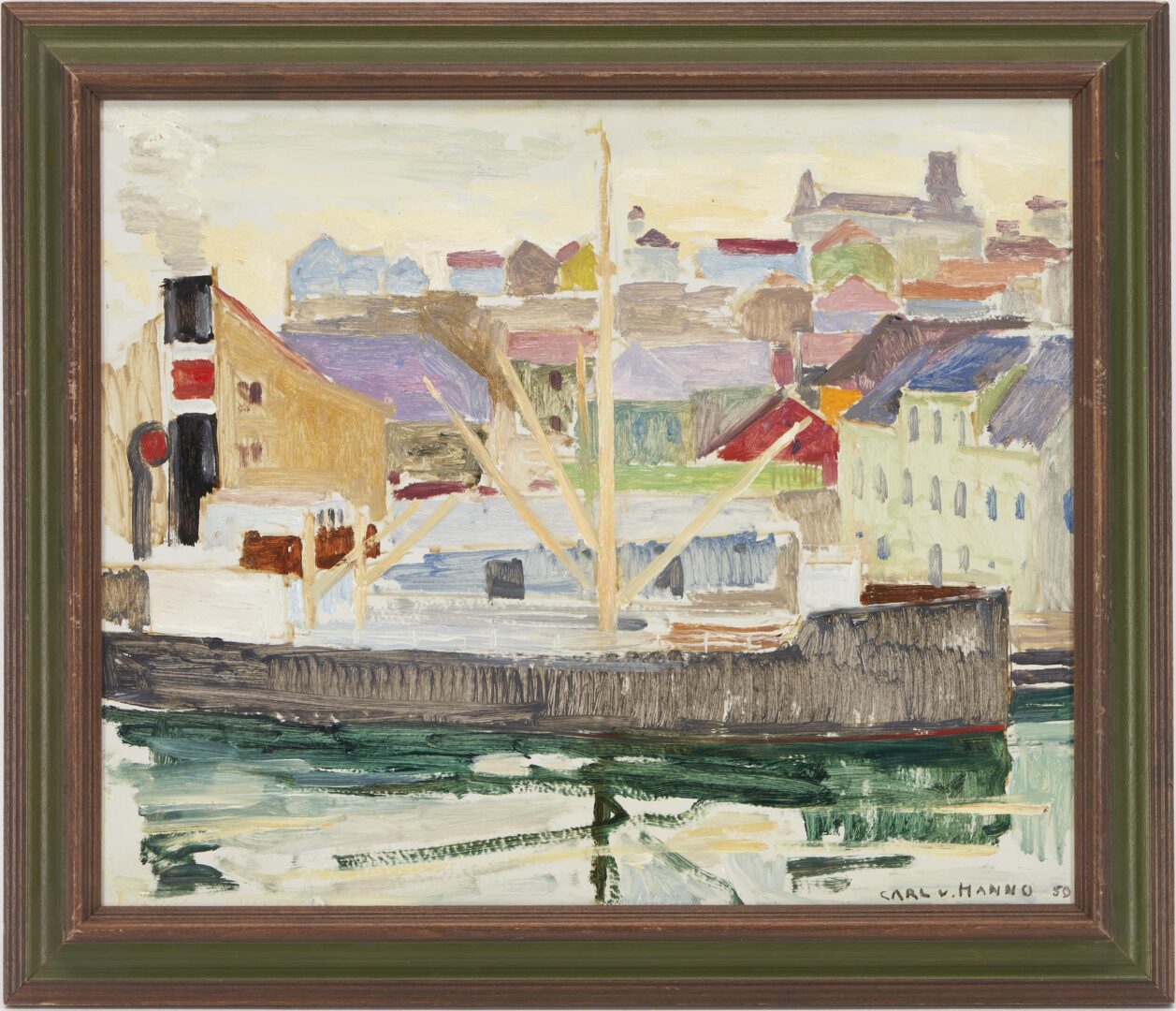 Lot 665: 2 Carl Von Hanno Paintings, Harbor Scene & Construction Site