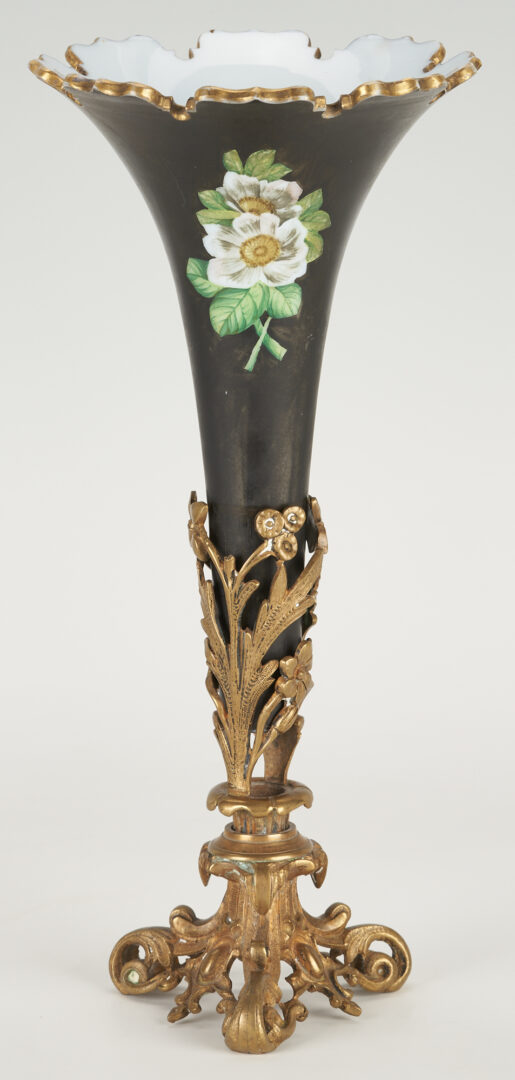 Lot 672: Bronze Mounted White Opaline Glass Classical Portrait Vase
