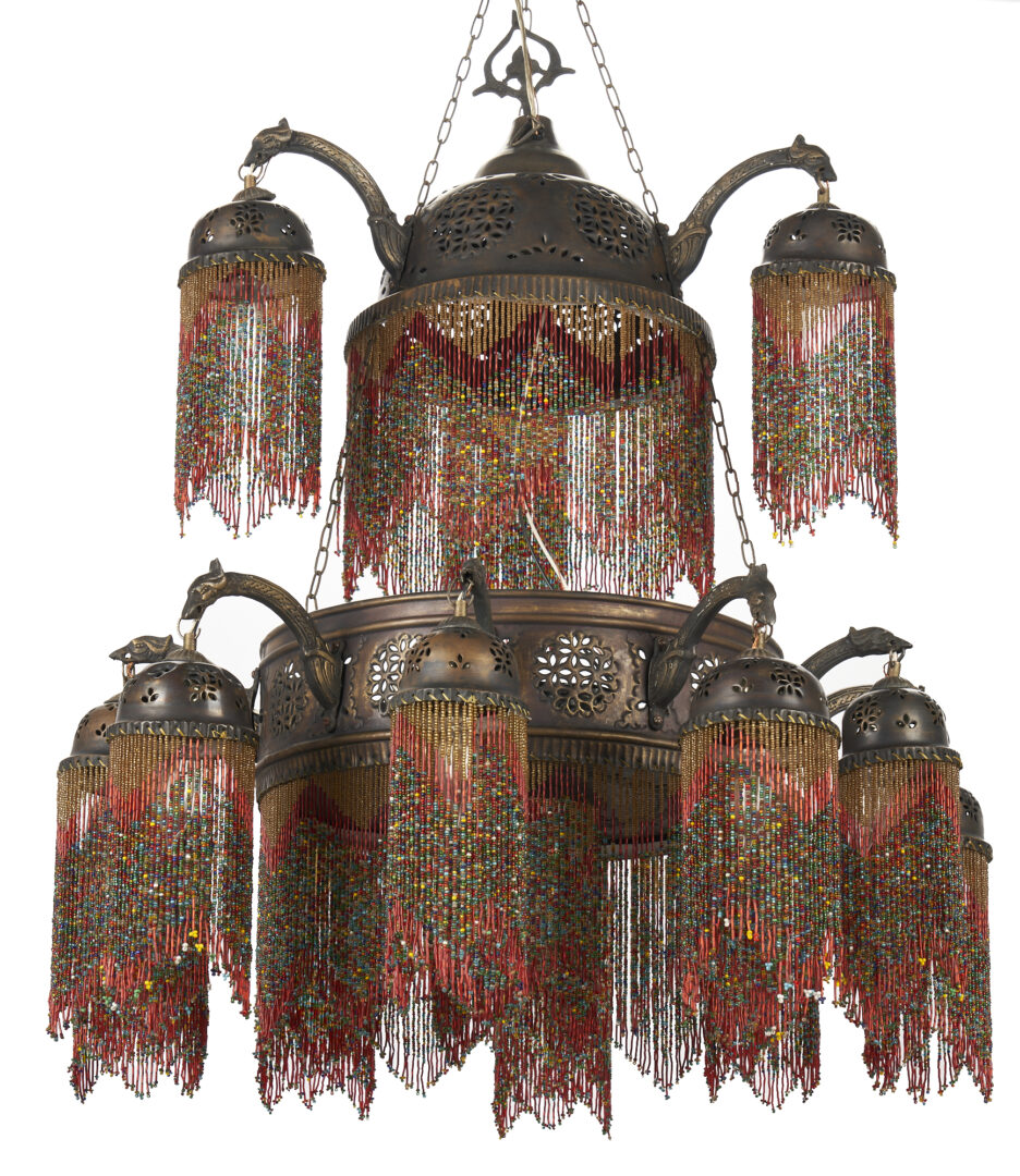 Lot 675: Moroccan Style Pierced Copper and Beaded Chandelier #2, ex – Naomi Judd