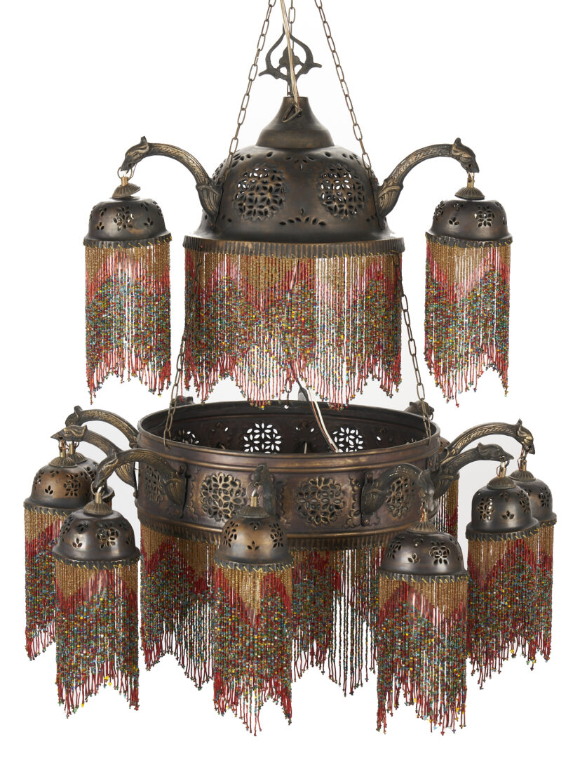 Lot 675: Moroccan Style Pierced Copper and Beaded Chandelier #2, ex – Naomi Judd