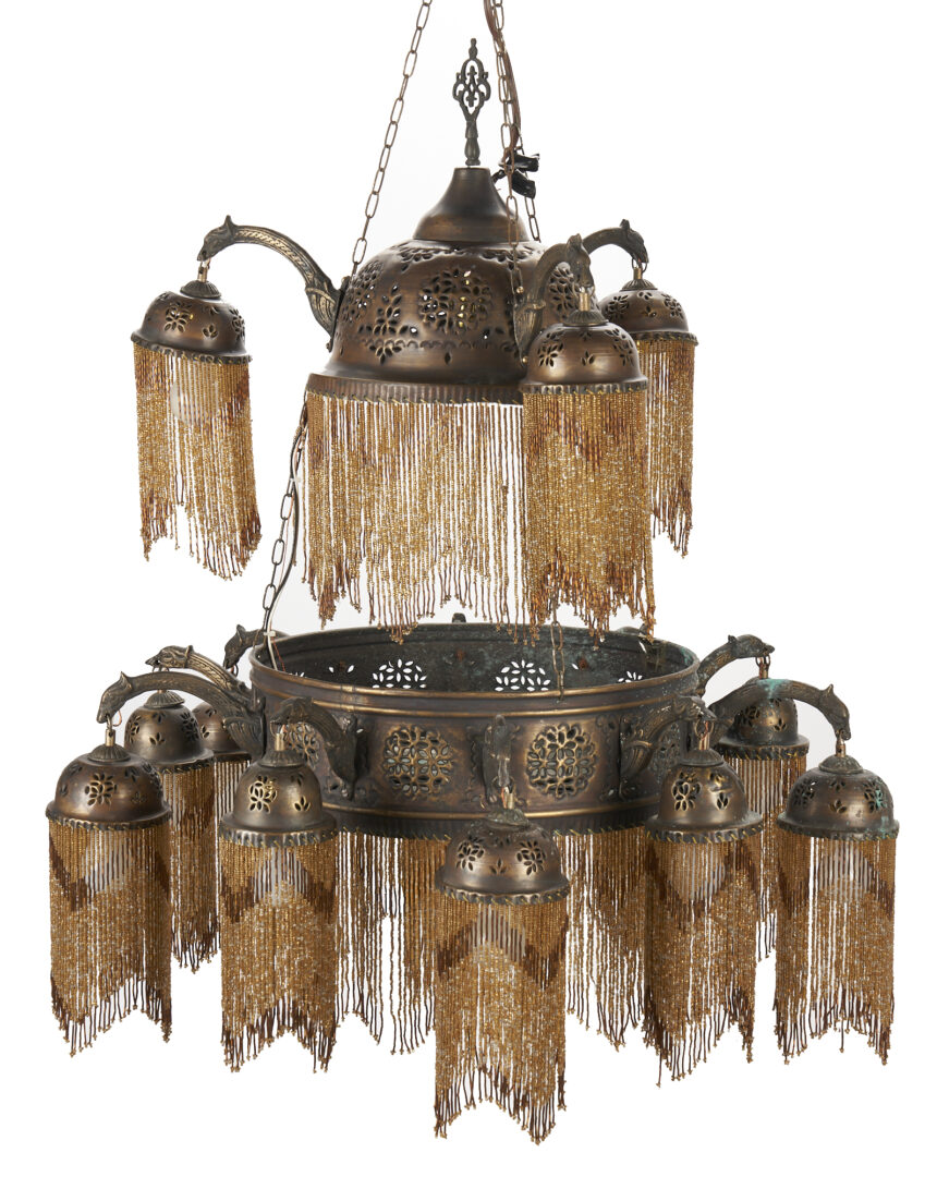 Lot 676: Moroccan Style Pierced Copper and Beaded Chandelier, ex – Naomi Judd