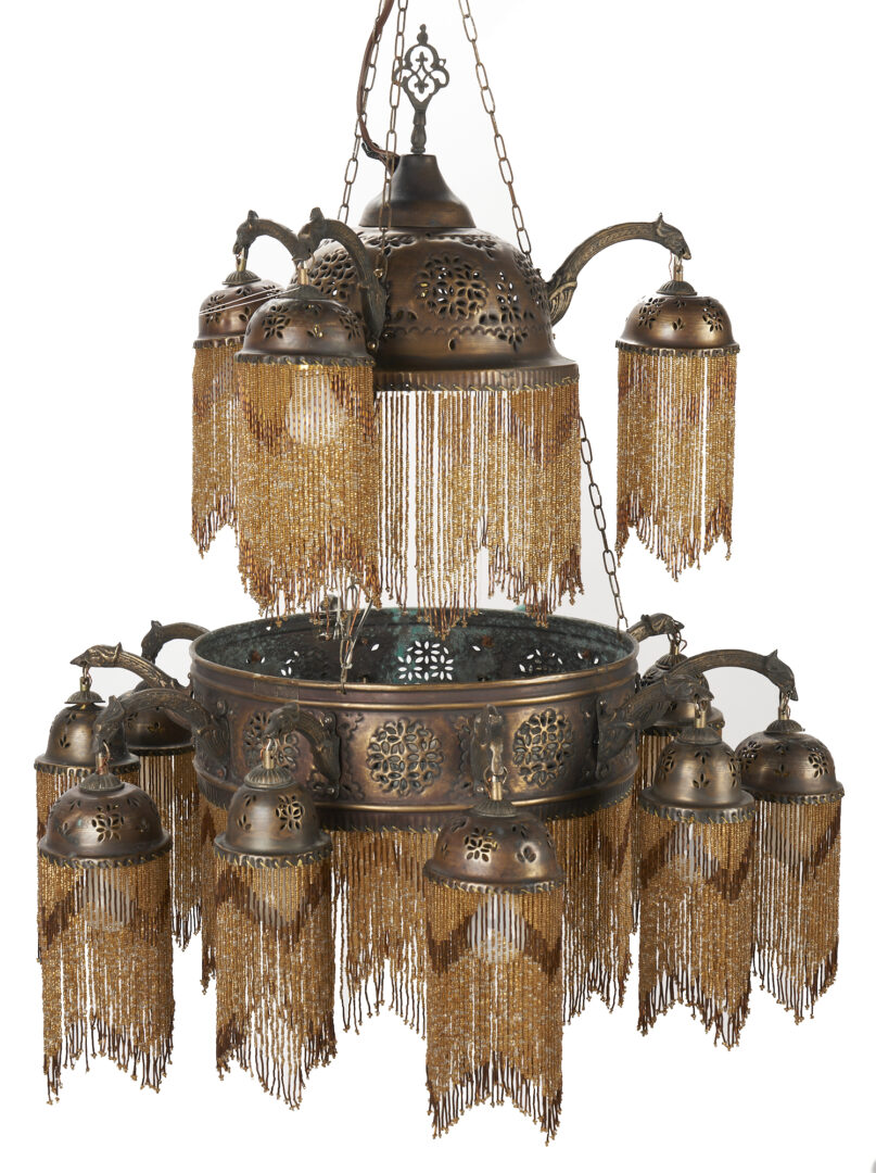 Lot 676: Moroccan Style Pierced Copper and Beaded Chandelier, ex – Naomi Judd