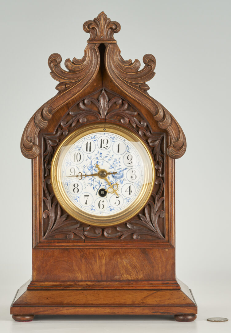 Lot 681: European Mantel Clock w/ Delft Porcelain Dial