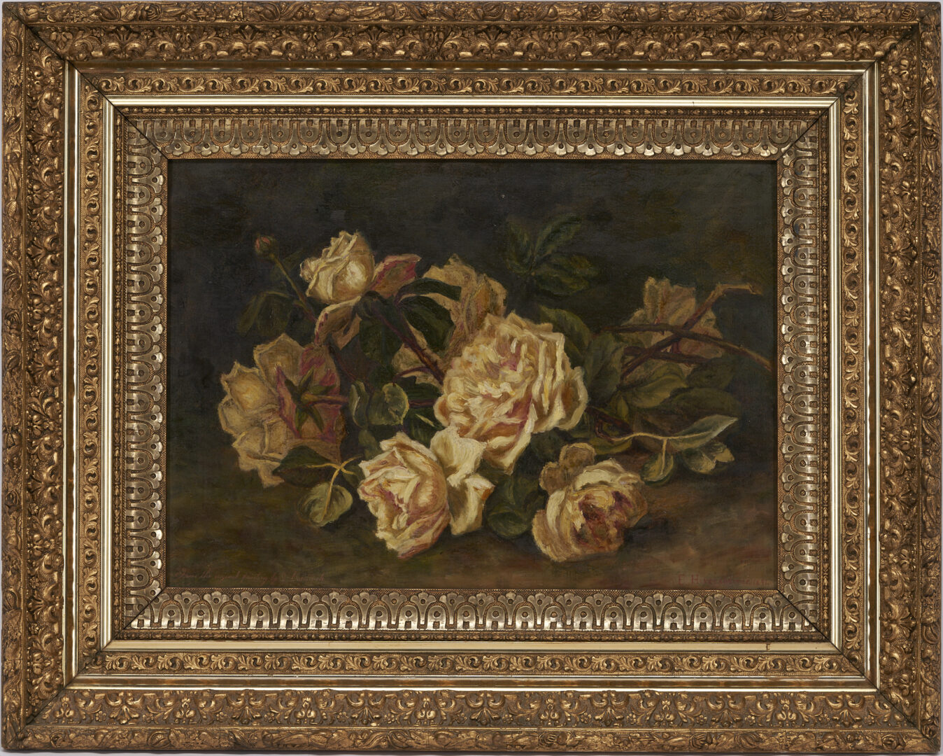 Lot 684: Attributed to Ella Hergesheimer O/C Painting, Still Life with Yellow Roses