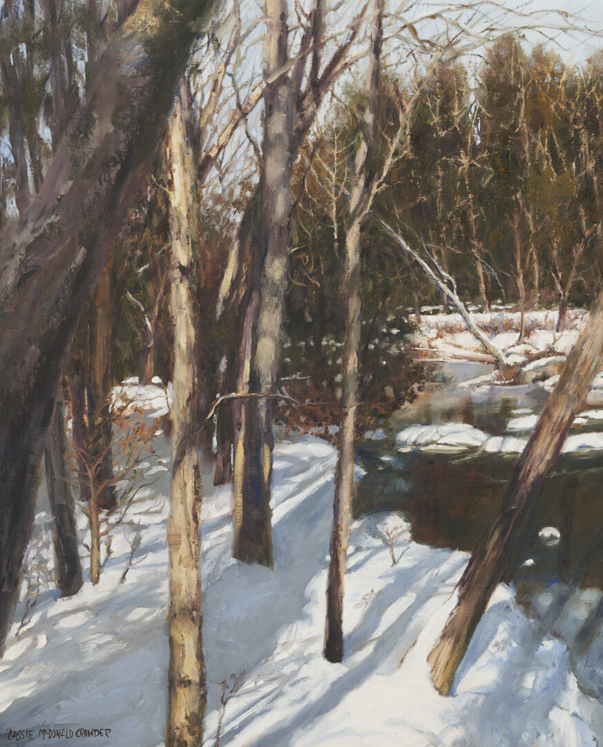 Lot 694: Lassie Crowder, Winter Landscape Oil Painting