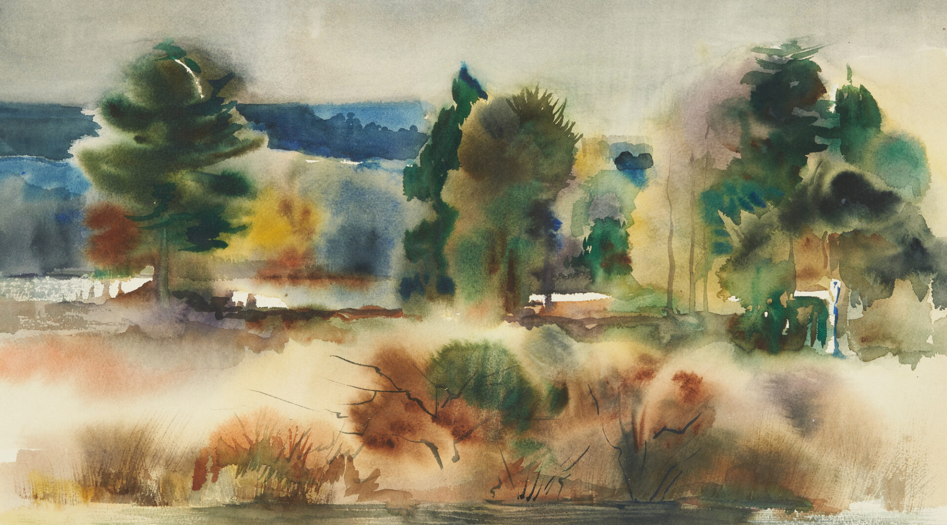 Lot 696: 2 Gus Baker Watercolor Paintings, Landscape & Abstract