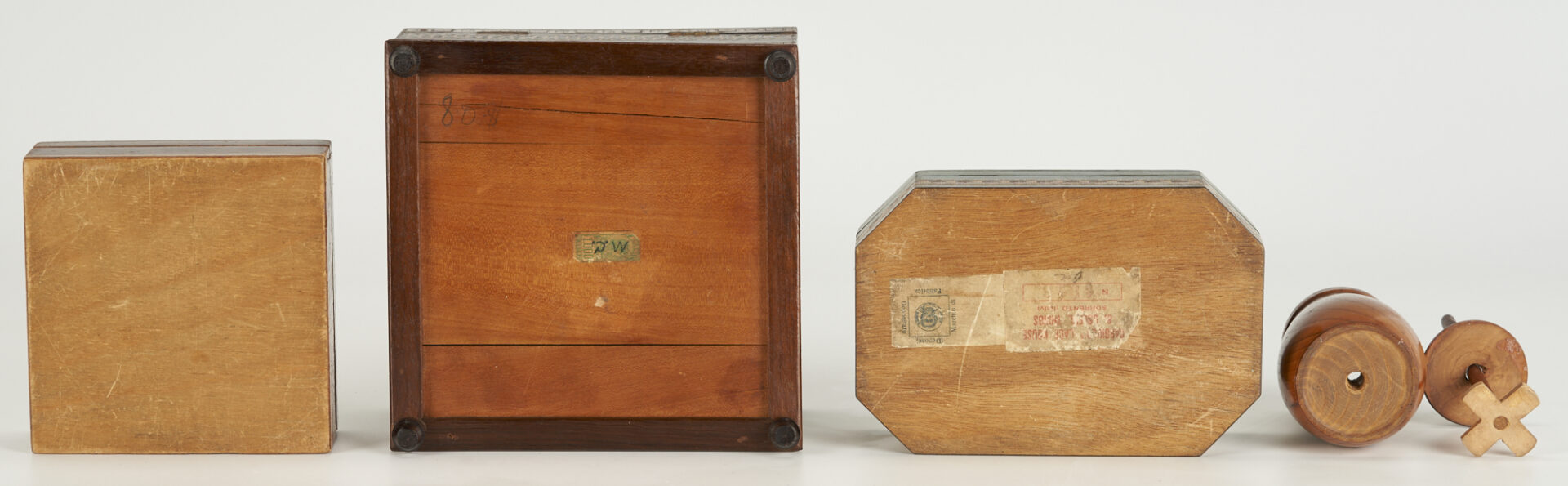 Lot 6: 3 Inlaid Boxes & Miniature Butter Churn