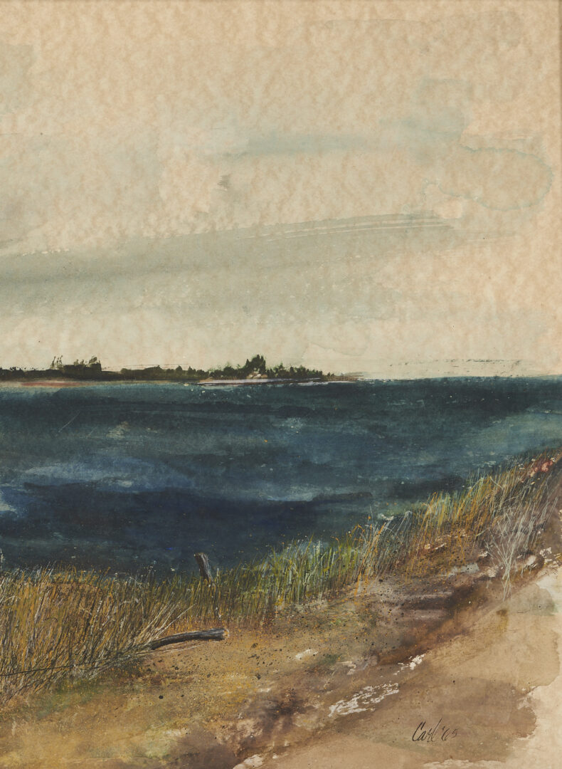 Lot 701: Watercolor Coastal Landscape Painting, Signed Carl '65