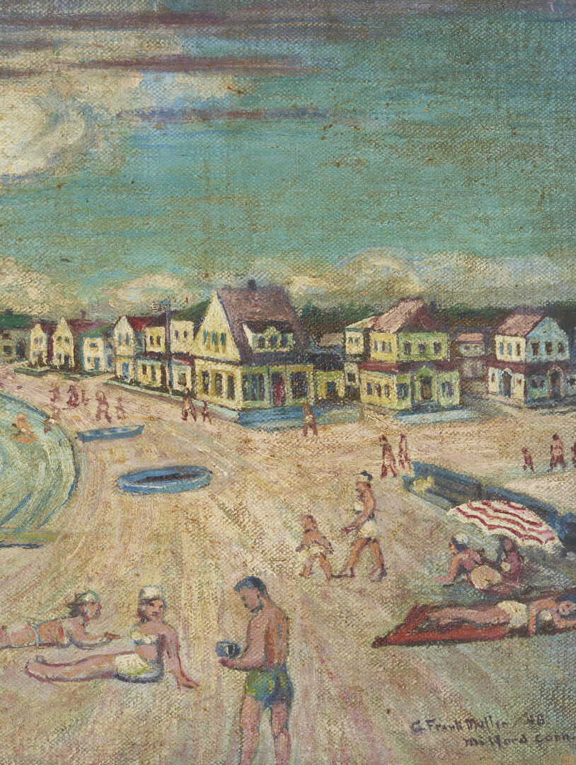 Lot 709: G. Frank Muller O/B Midcentury Beach Scene, Milford, Connecticut