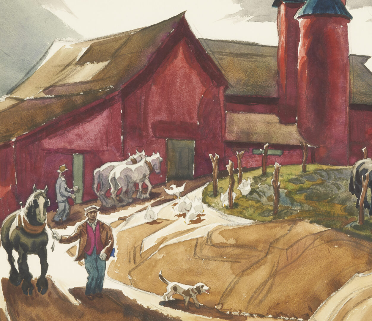 Lot 713: Glen Mitchell Regionalist Indiana Farm Watercolor