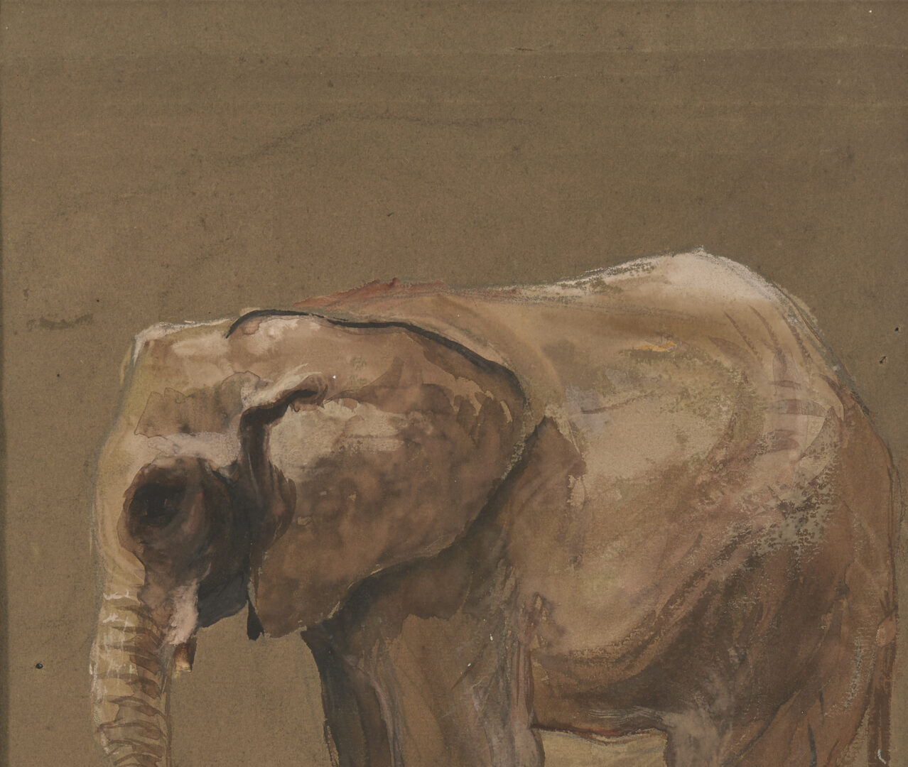 Lot 724: Two Works on Paper, Vienna Zoo Elephant W/C plus Lucioni Etching, Stowe Hollow/Vermont Farm