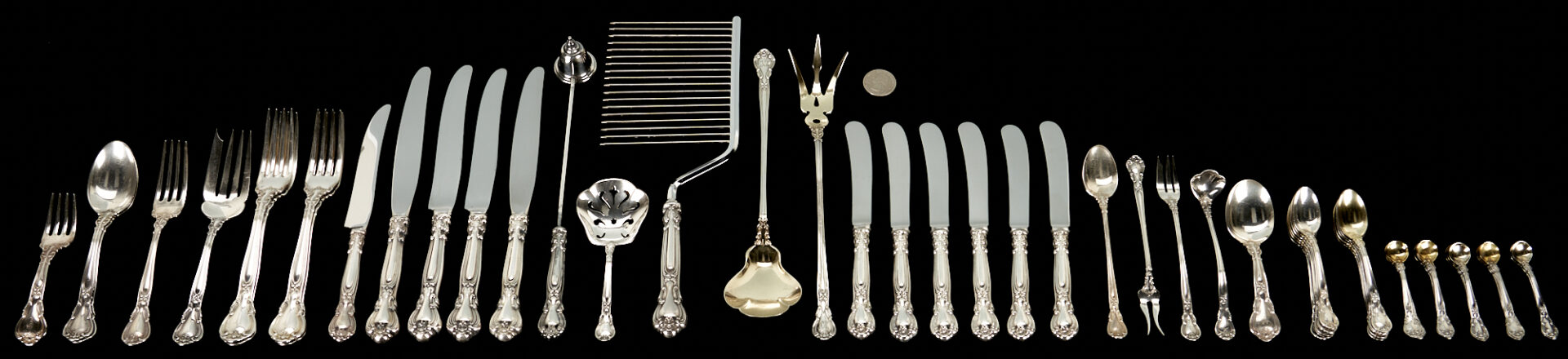 Lot 734: 54 Gorham Chantilly Sterling Silver Flatware Pieces, incl. Misc. Serving Pieces