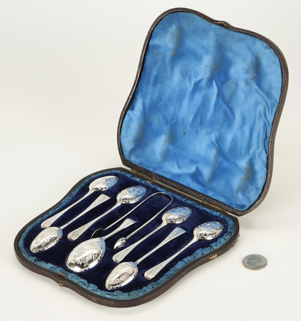 Lot 738: Sterling Tea Flatware Set & Youth Set in Victorian Cases