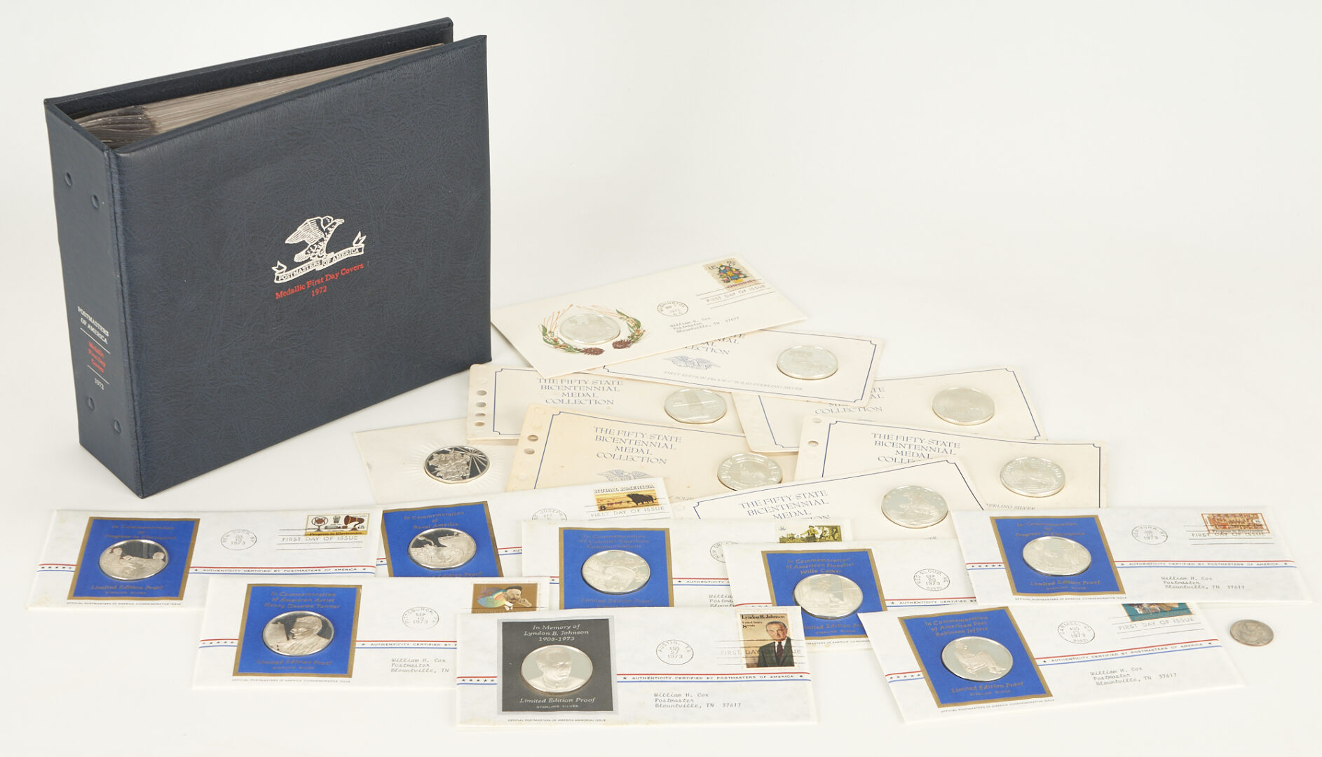 Lot 740: 29 Postmaster Commemorative Coins & 6 Franklin Mint Sterling Silver Coins