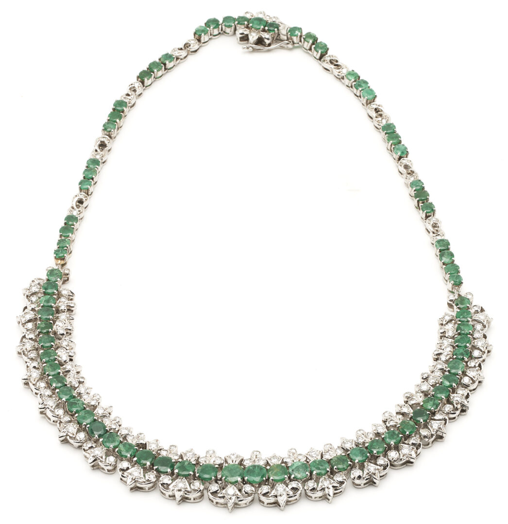 Lot 745: Ladies' Sterling Silver Emerald & Diamond Necklace
