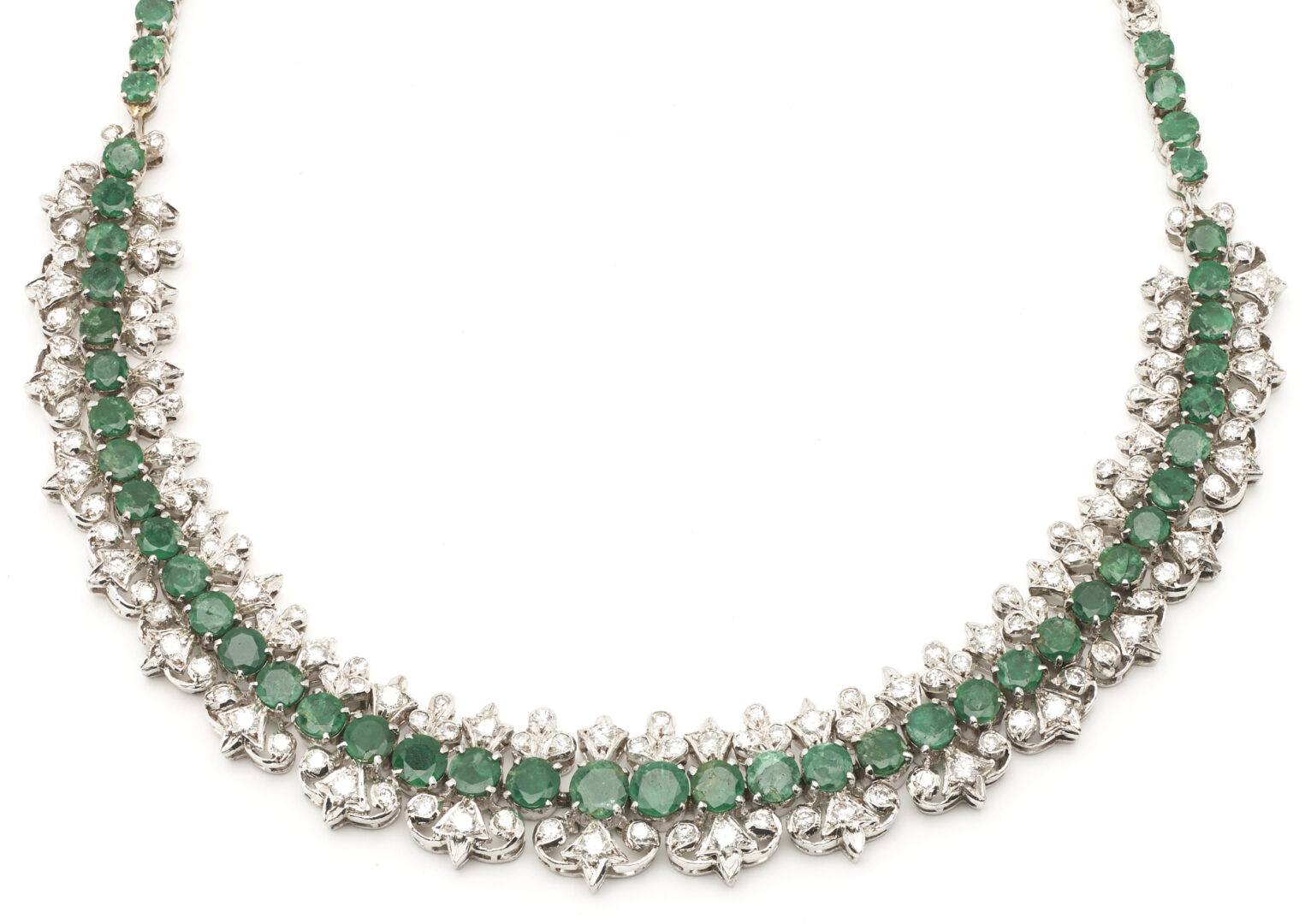 Lot 745: Ladies' Sterling Silver Emerald & Diamond Necklace
