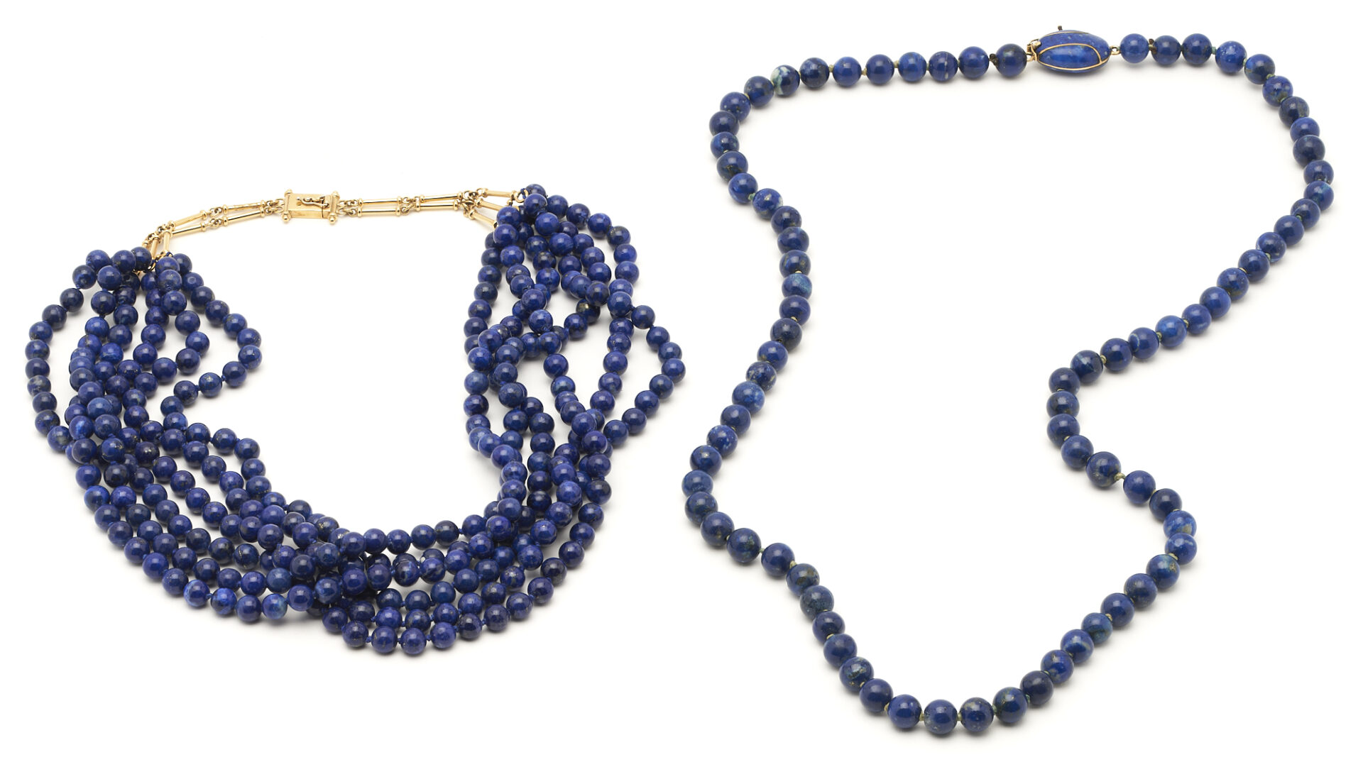 Lot 748: 2 18K & Lapis Lazuli Beaded Necklaces