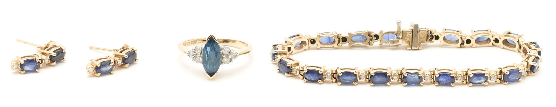 Lot 74: 14K Gemstone & Diamond Ring, Bracelet, and Earrings