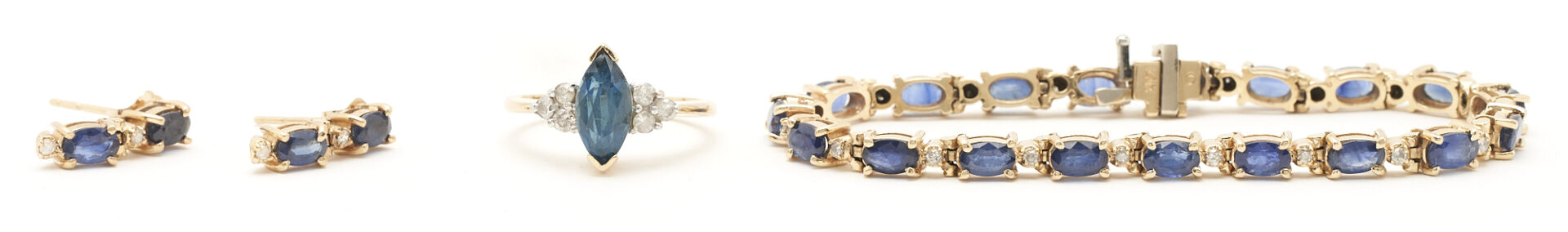 Lot 74: 14K Gemstone & Diamond Ring, Bracelet, and Earrings
