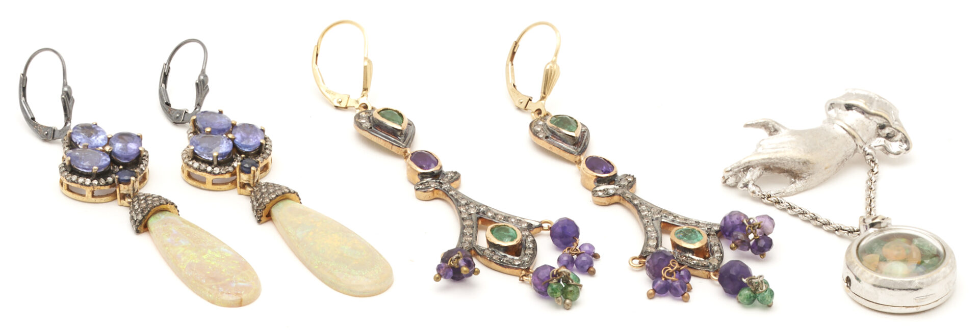 Lot 751: 4 Ladies’ Vintage Jewelry Items: 14K Brooch, Art Deco Bracelet & Earrings
