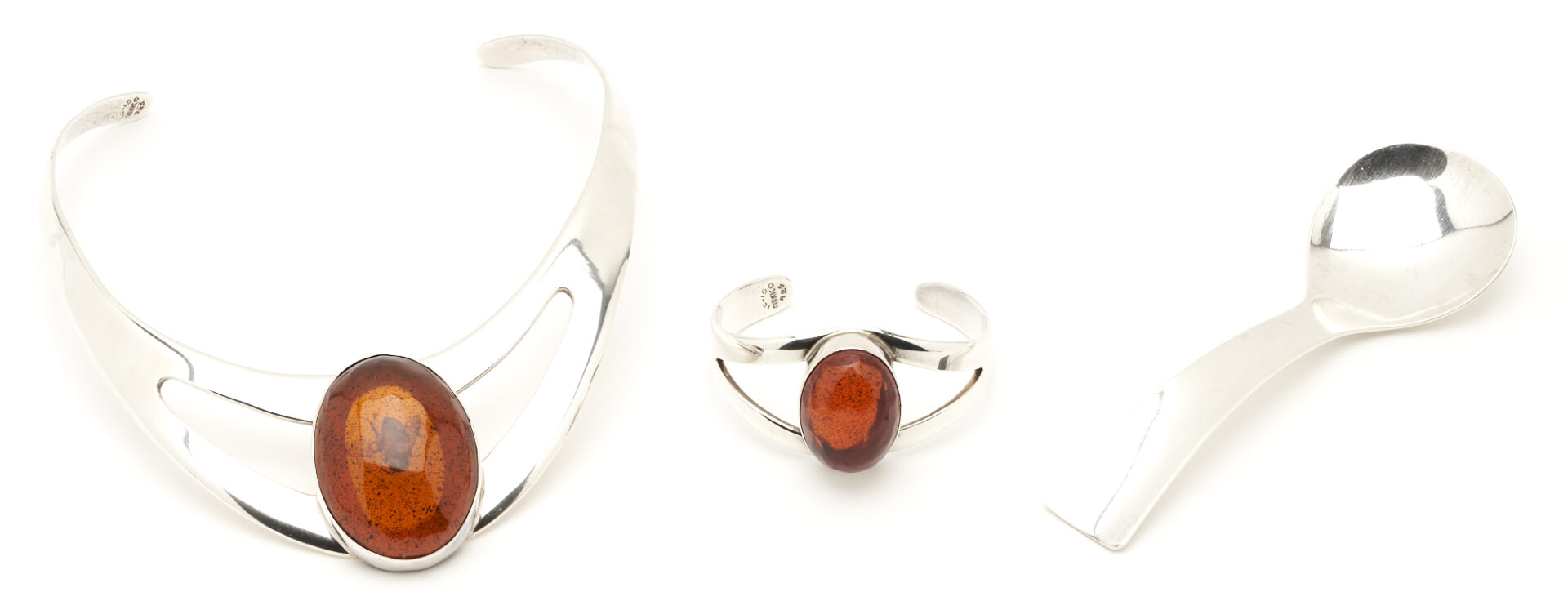 Lot 763: 6 pcs. Ass. Sterling Silver, incl. David-Andersen Enameled & Mexican Baltic Amber Jewelry