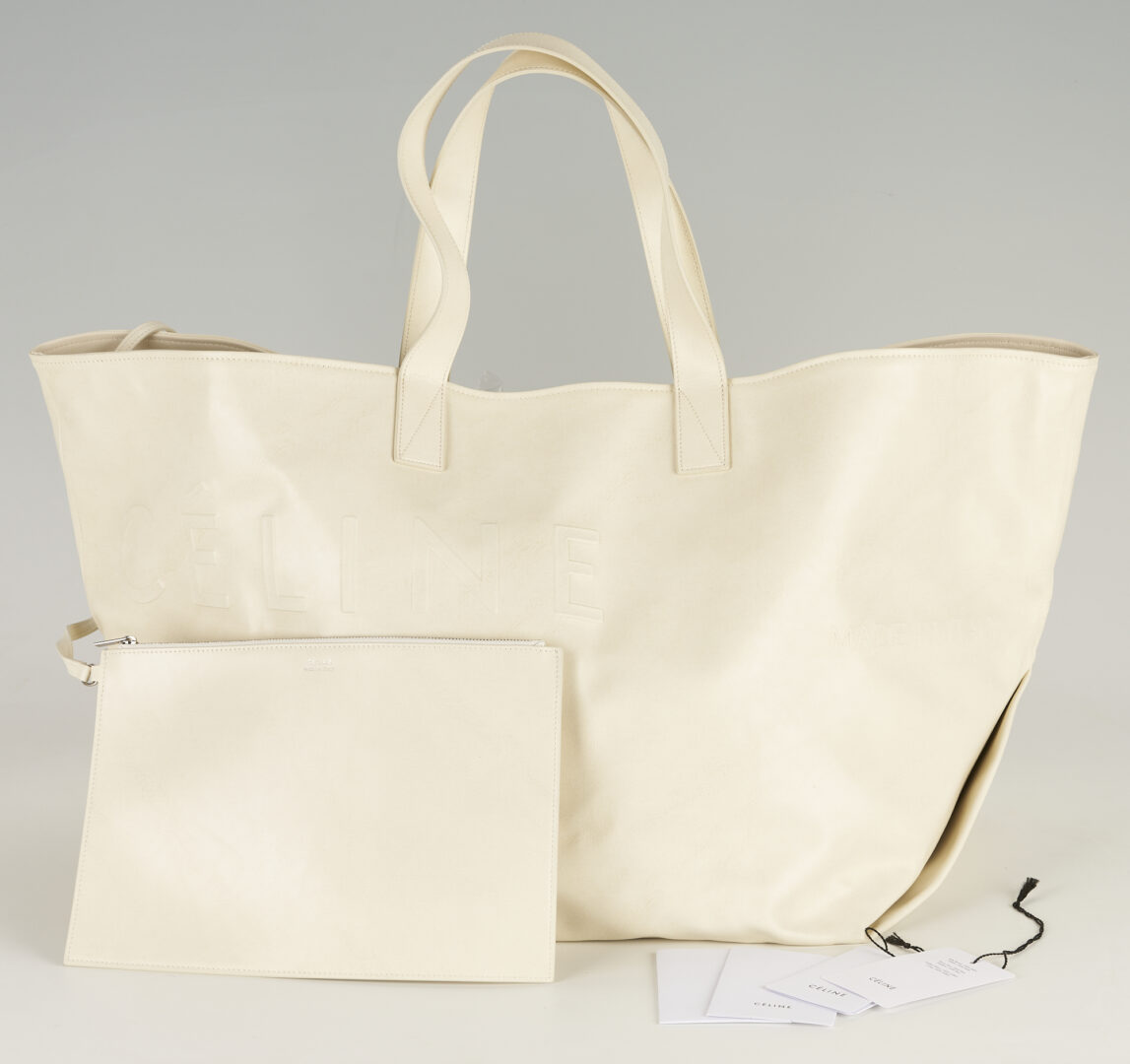 Lot 794: Celine "Made In" Medium White Leather Tote Bag