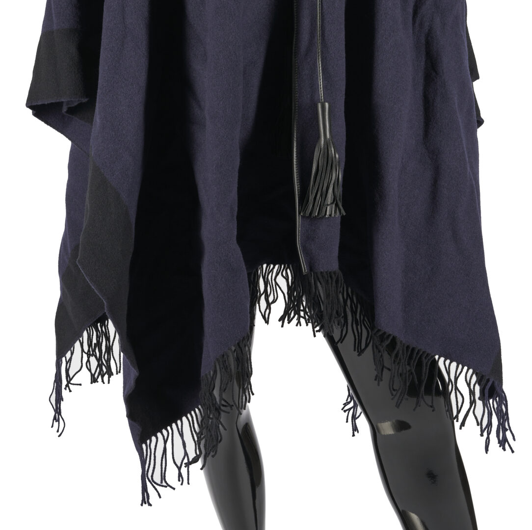 Lot 88: Hermes Reversible Wool, Cashmere & Leather Tassel Poncho