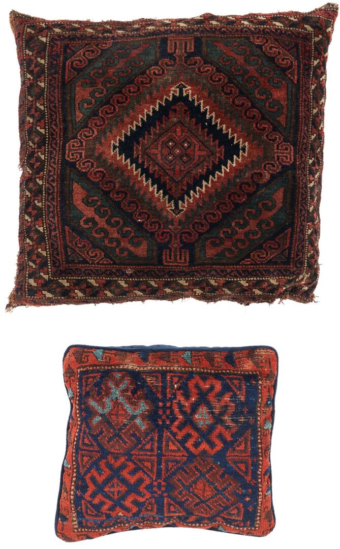 Lot 1004: 2 Late 19th Cent. Rug Pillows, Kurdish Pillow & Baluch Pillow