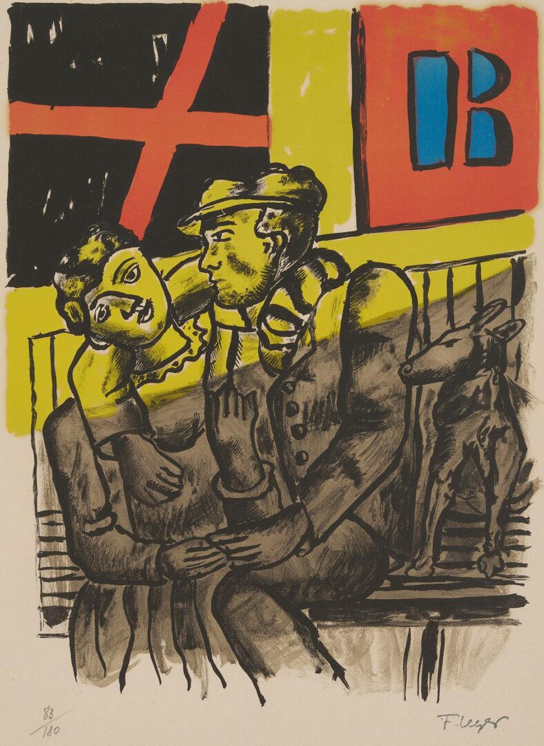 Lot 1028: Fernand Leger Colored Lithograph, The Lovers