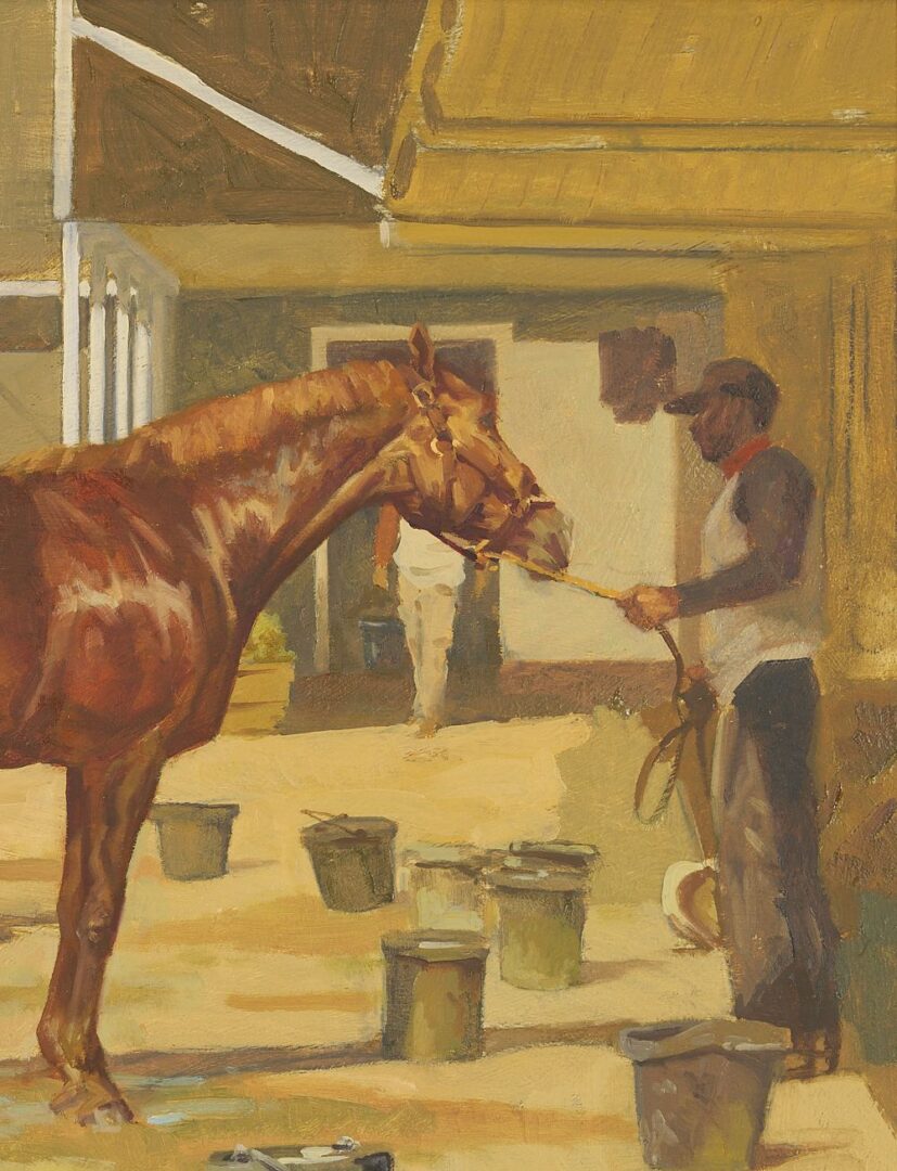 Lot 103: Larry Dodd Wheeler O/B Equestrian Scene, A Good Washing