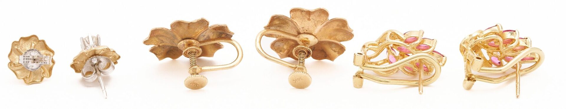 Lot 1043: Three (3) 14K Gold & Gemstone Earring Pairs