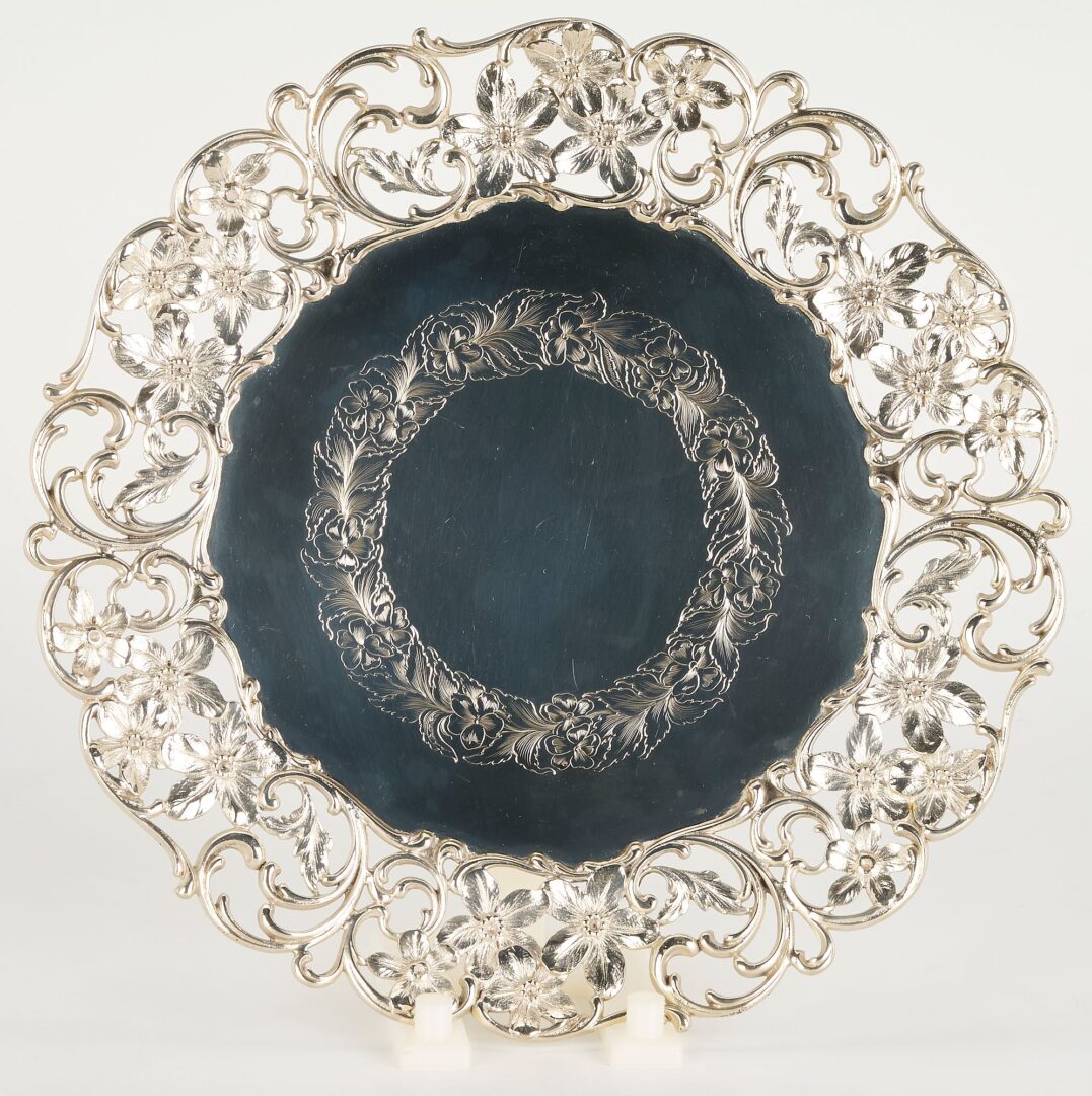 Lot 1055: 3 pcs. Sterling Hollowware, incl.  Floral Footed Plate