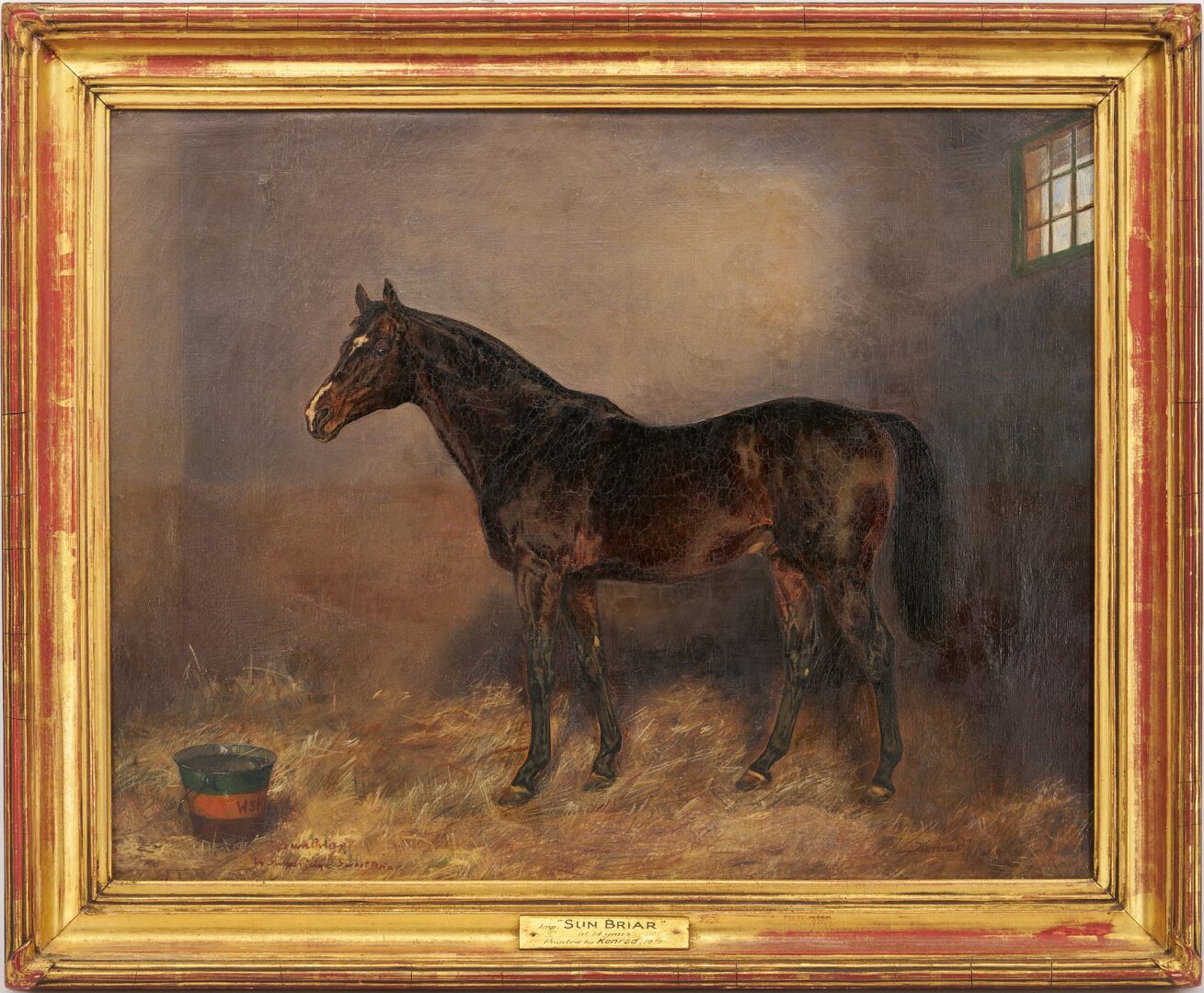Lot 105: Ignac Konrad O/C Portrait of Racehorse Sun Briar