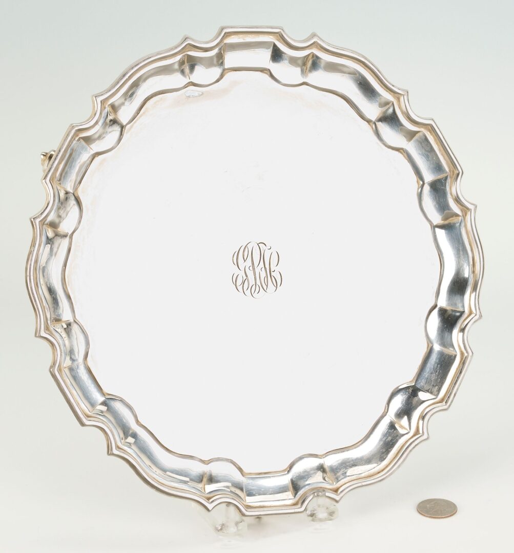 Lot 1065: Shreve Crump and Low 12' sterling silver footed tray or salver