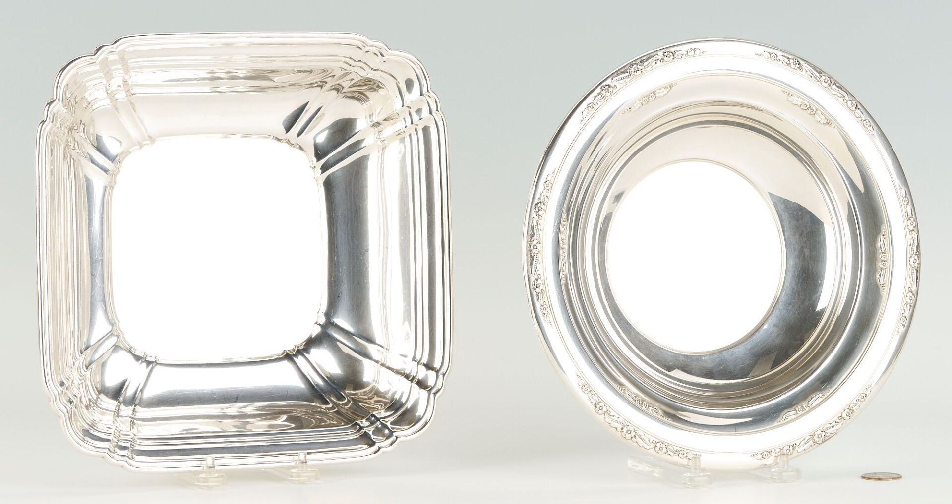 Lot 1068: 2 Sterling Serving Bowls: Wallace Chippendale & International Courtship