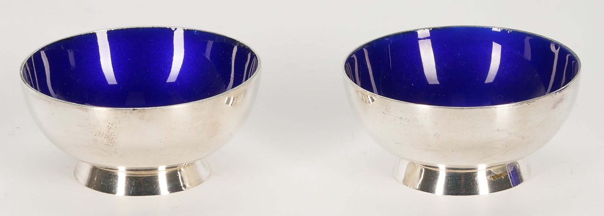 Lot 1079: Anton Michelson Enameled Sterling Salt Cellars and Shakers
