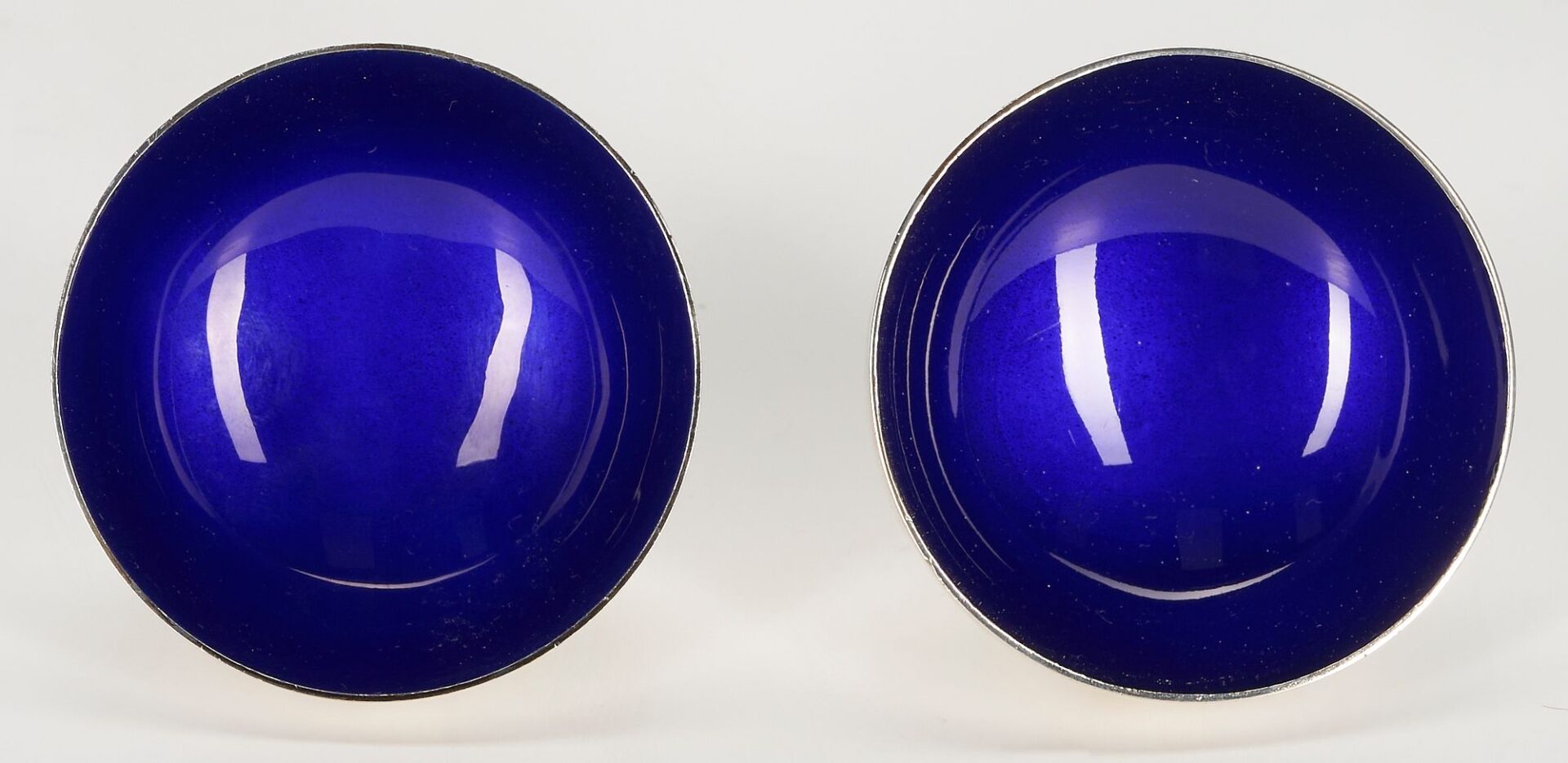 Lot 1079: Anton Michelson Enameled Sterling Salt Cellars and Shakers