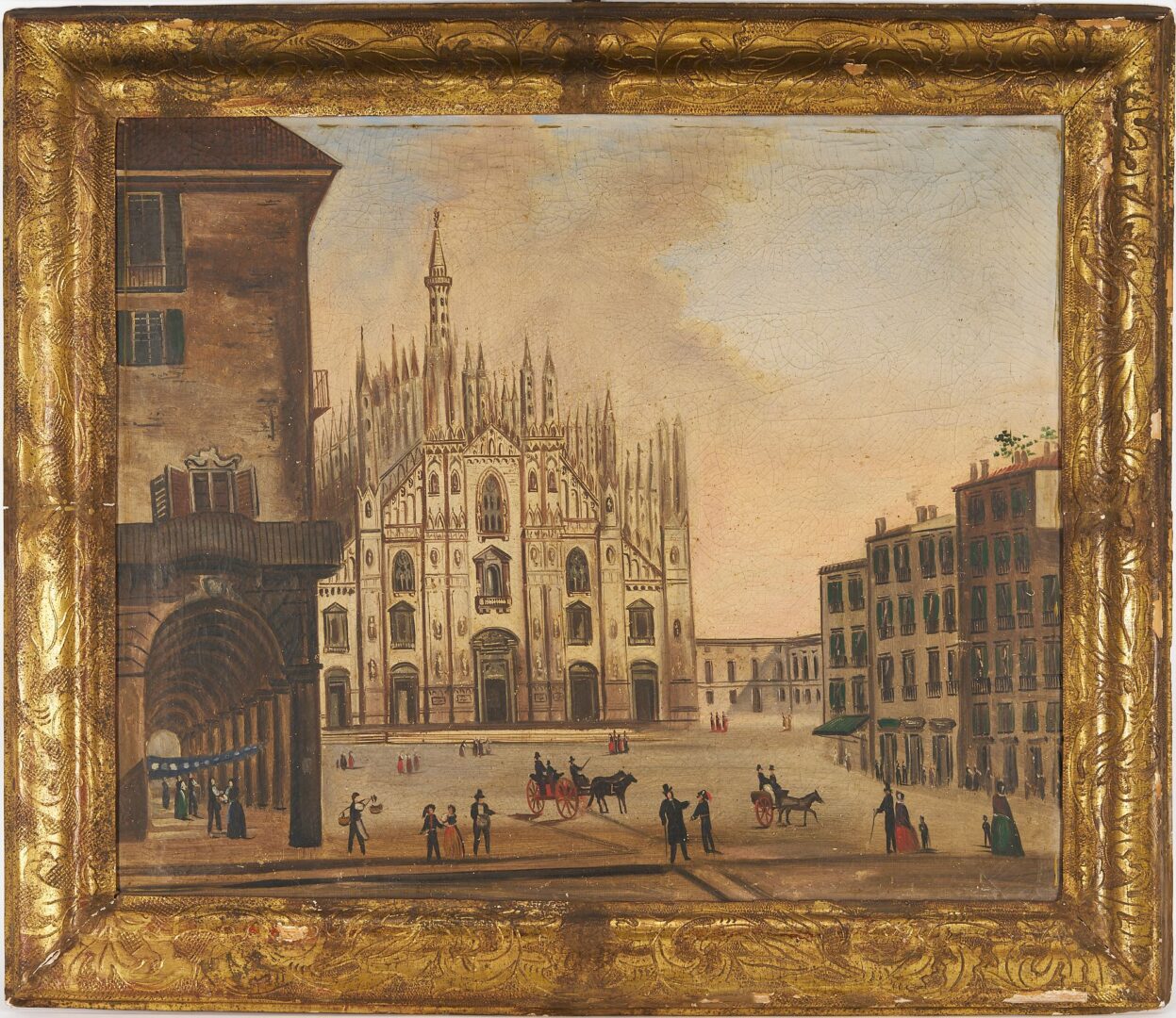 Lot 110: After Giovanni Migliara O/C Cityscape, Milan Cathedral, 19th C.