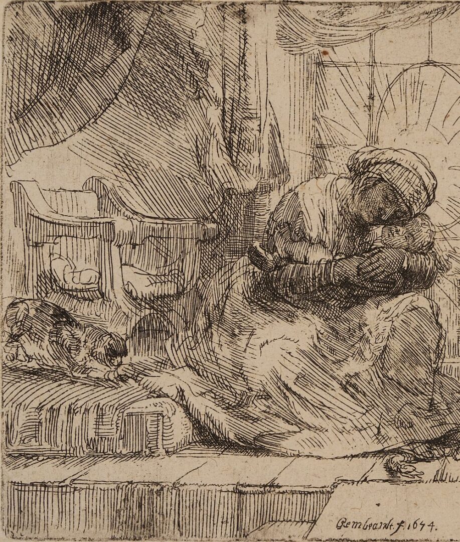 Lot 112: Rembrandt Etching, The Virgin and Child with the Cat and Snake, Scarce Early State
