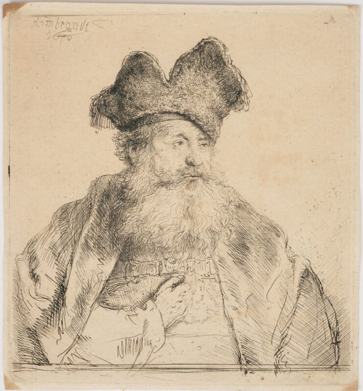 Lot 114: Rembrandt Etching, Old Man with Divided Fur Cap