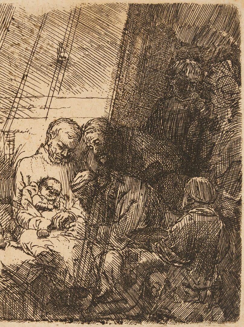 Lot 115: Rembrandt Etching, The Circumcision in the Stable, Scarce Early State